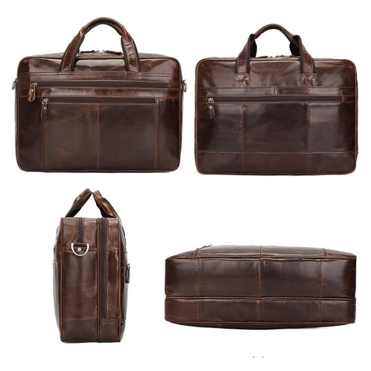 Men Retro Oil Wax Leather Handbag 17 Inch Computer Bag Shoulder Diagonal Briefcase