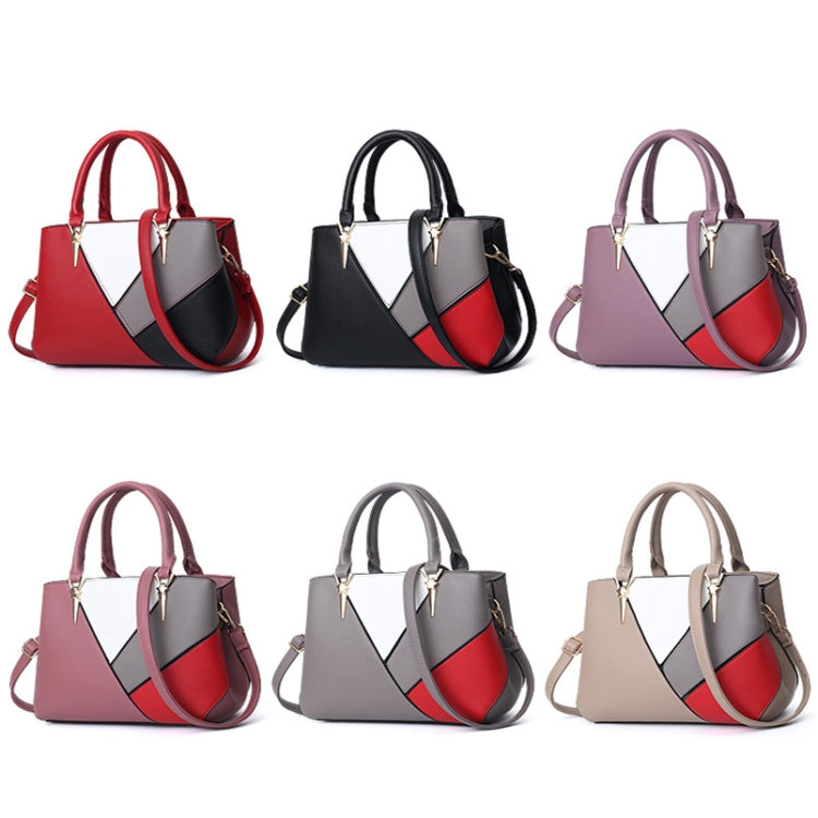 A51 PU Colorblock Ladies Handbag, Red Wine, Purple, Black, Dark Gray, Pink, Khaki