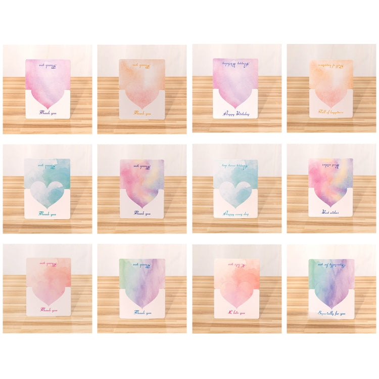 100 PCS A368 Heart Shape Thanks Greeting Card, Light Orange, Lignt Pink, Light Blue, Symphony, Purple Pink, Purple Blue, Best Blessings, I Love You, Full of Happiness, Happy Birthday, Special for You, Happy Every Day