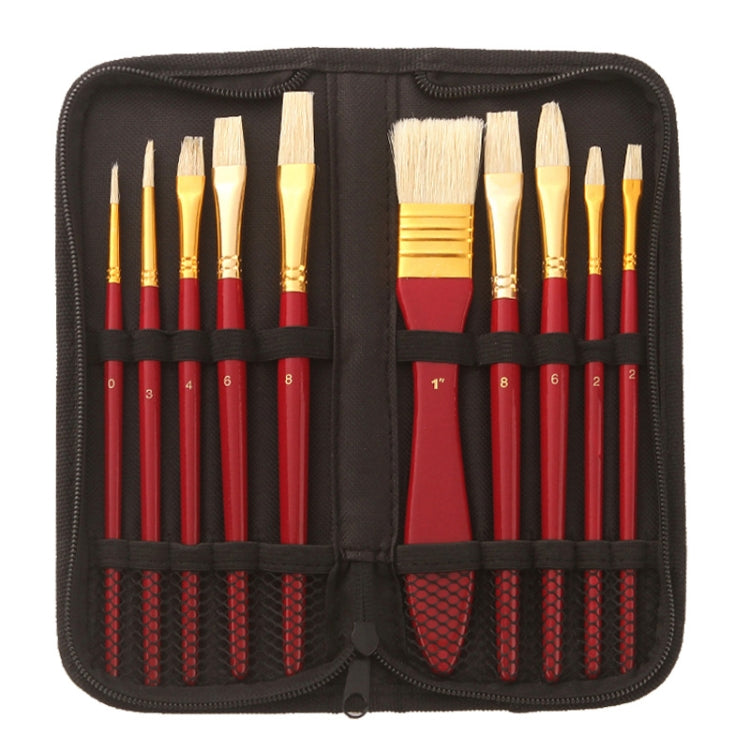 Zhu Ting 10PCS/Set Wooden Handle Bristle Oil Painting Gouache Set, 10PCS/Set
