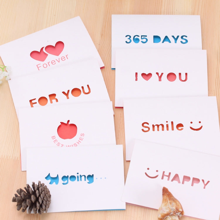 10 PCS A-035 Large Hollow Letters Holiday Greeting Card, I Love You, For You, Happy, Forever, Smile, 365 Days, Best Wishes, Going