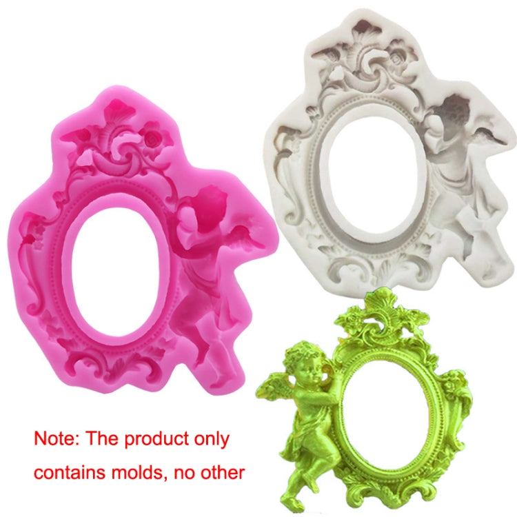 Vintage Photo Frame Angel Decorative Lace Silicone Cake Mold, Pink, Grey