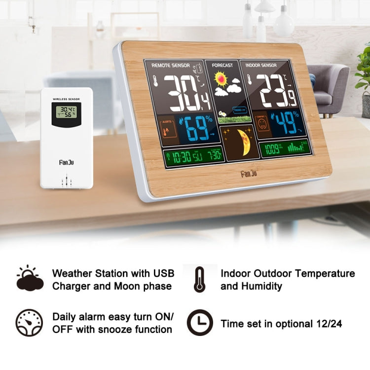 FUJU Wood Grain Weather Station Digital Clock Alarm Thermometer Hygrometer, Digital Clock Alarm