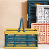 Foldable Picnic Basket Supermarket Shopping Basket,Size: 25x30.5x44cm, Green Coffee, Blue Gray, Coffee With Beige