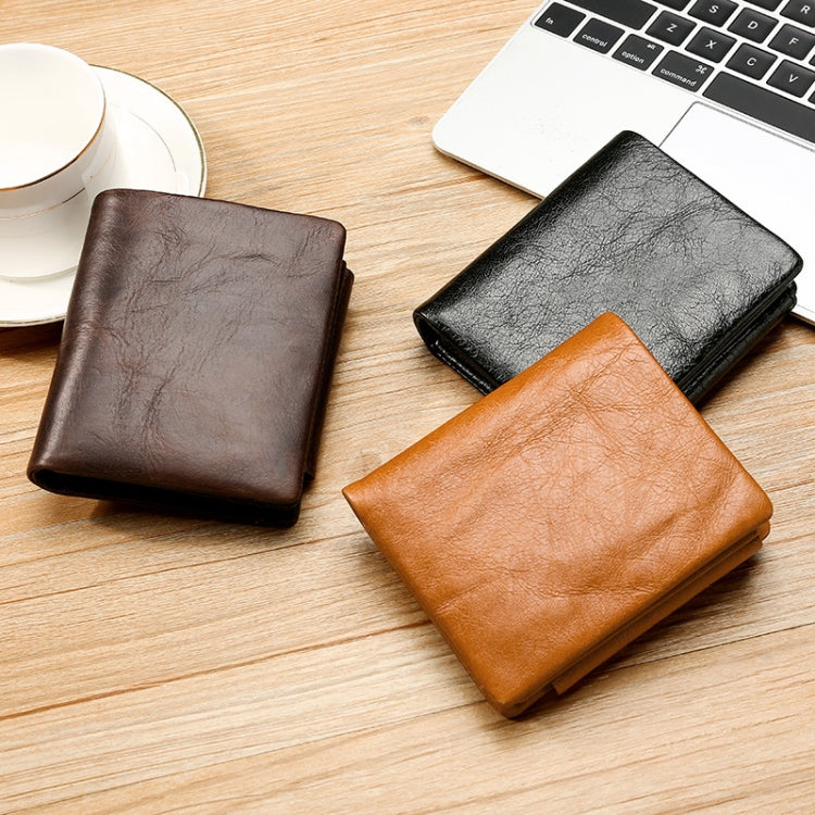 TP-191 RFID Multifunctional Tri-Fold Retro Men Genuine Leather Wallet, Black, Coffee, Brown