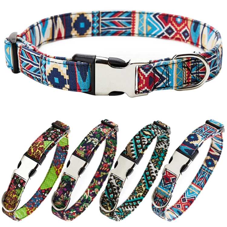 Ethnic Bohemian Floral Half Metal Buckle Dog Collar, Size:, S 1.5x40cm, M 2.0x50cm, L 2.5x60cm, XL 2.5x70cm