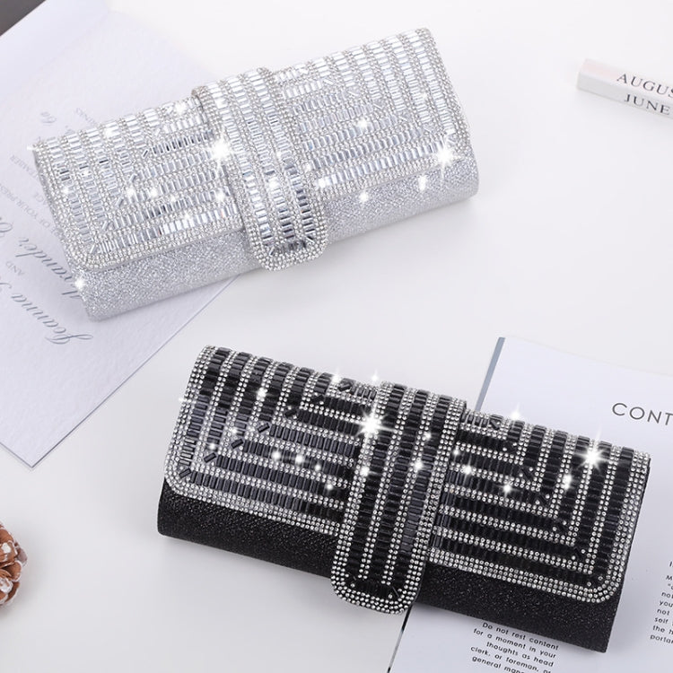 Ladies Evening Bag Shoulder Bag Hand Messenger Bag, Silver, Black