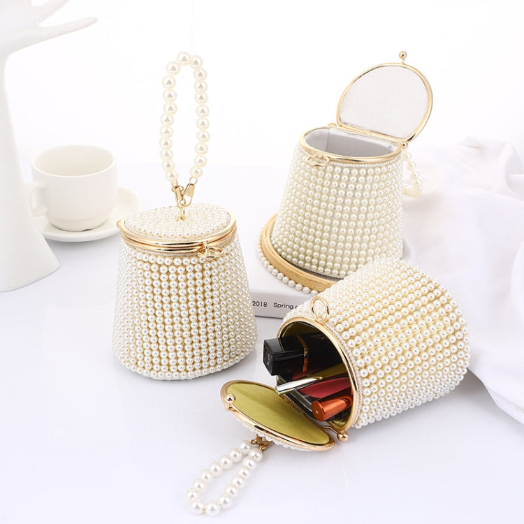 Pearl Evening Bag Mini Tote Pearl Bucket Bag, Ordinary, Golden Bottom Beige Pearl, White Bottom Beige Pearl