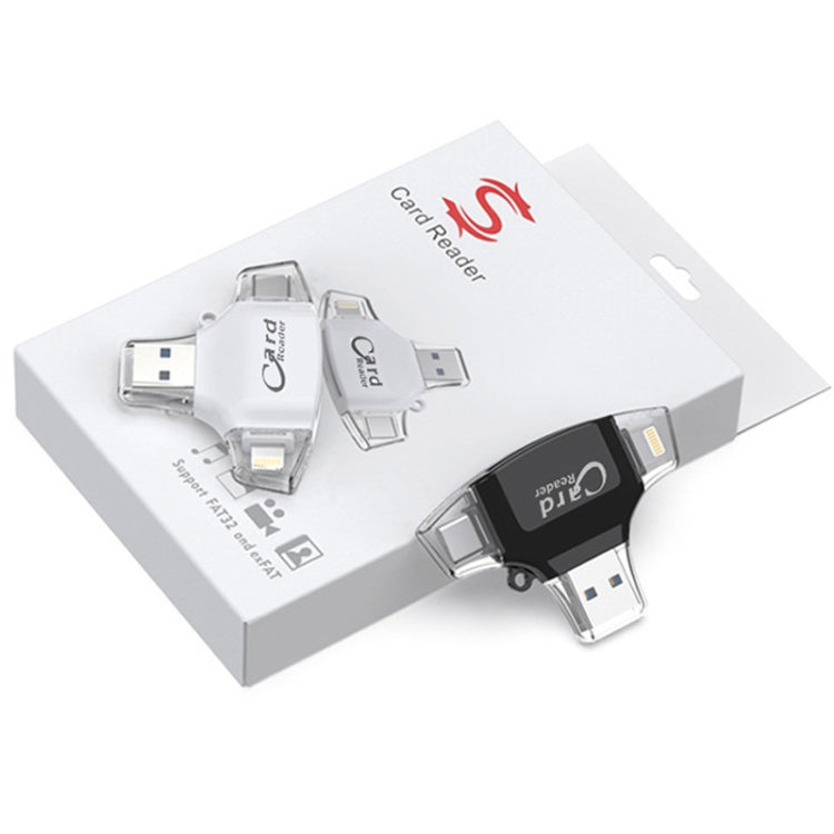 8Pin +Type-C+USB Micro+USB-A 4 In 1 Card Reader Supports Reading SD&TF Car, R012 White, R012 Black