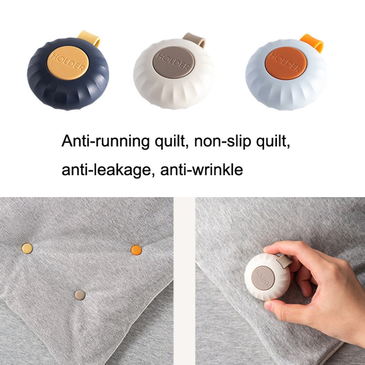 4PCS Quilt Retainer Quilt Anti-Run Fixation Anti-Slip Buckle Traceless Retainer, Warm Gray, Silk Blue, Midnight Blue