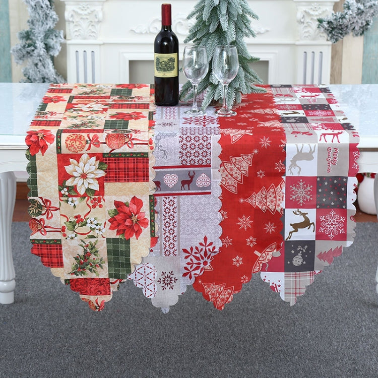 Christmas Decoration Print Table Flag Restaurant Family Party Tablecloth, Flower, Lattice, Gray, Christmas Tree