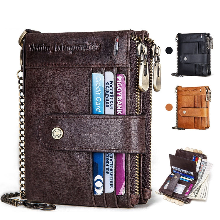 HUMERPAUL BP896 RFID Anti-Theft Brush Dual Zipper Leather Wallet Multi-Card Men Purse, BP896 Black, BP896 Dark Brown, BP896 Brown