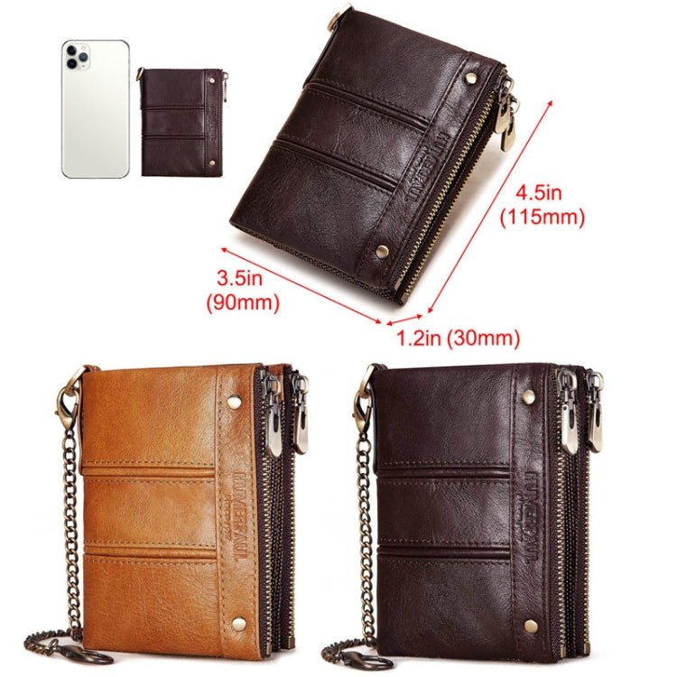 HUMERPAULBP926 RFID Anti-Magnetic Wallet Men Double Zipper Coin Purse, BP926 Khaki, BP926 Brown