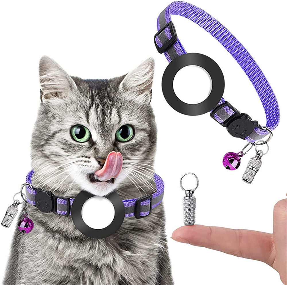 Pet Anti Lost Address Pendant Collar with Bell for Airtag(Purple)