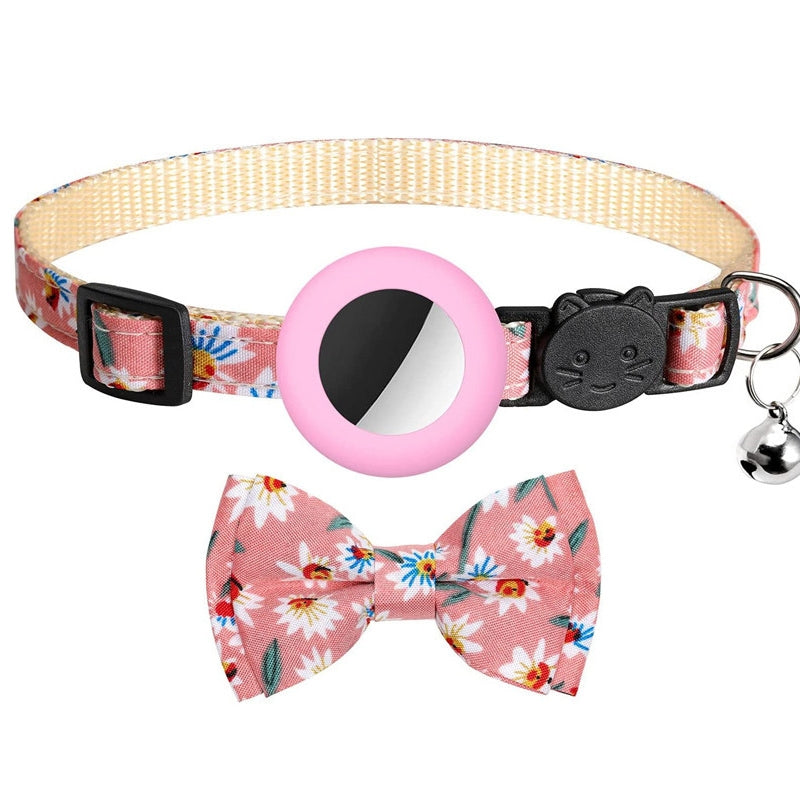 Anti-Lost Printed Bow Pet Collar with Bell for AirTag(Pink)
