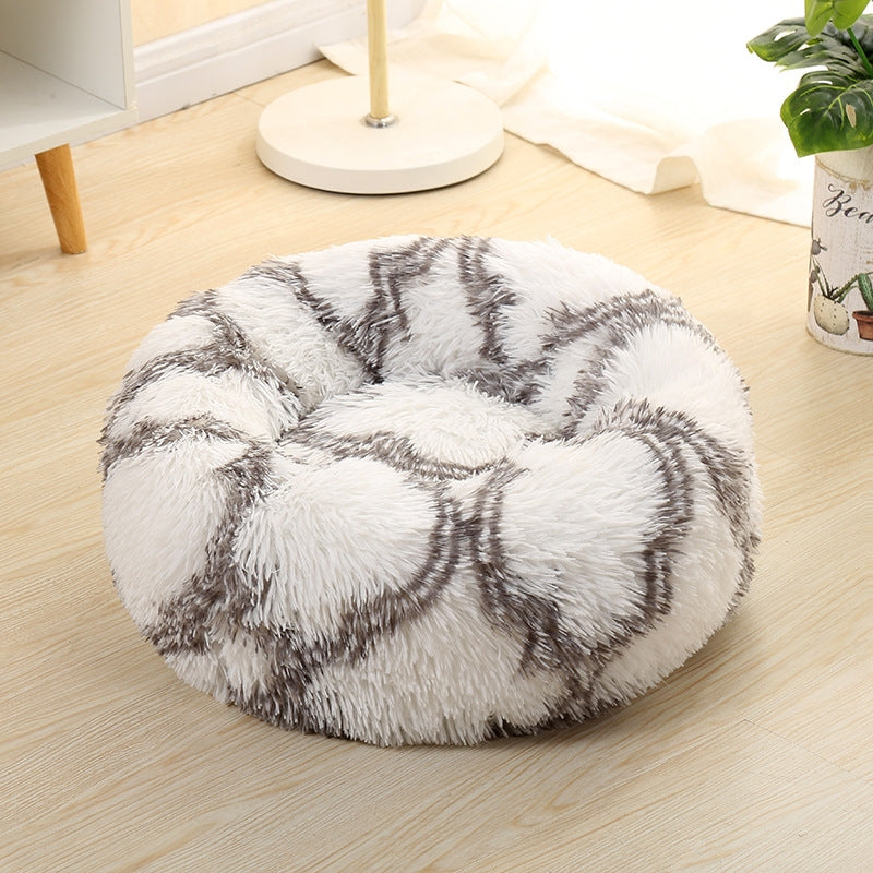 Long-haired Round Pet Kennel Warm Pet Bed, Specification: 60cm(Gray)