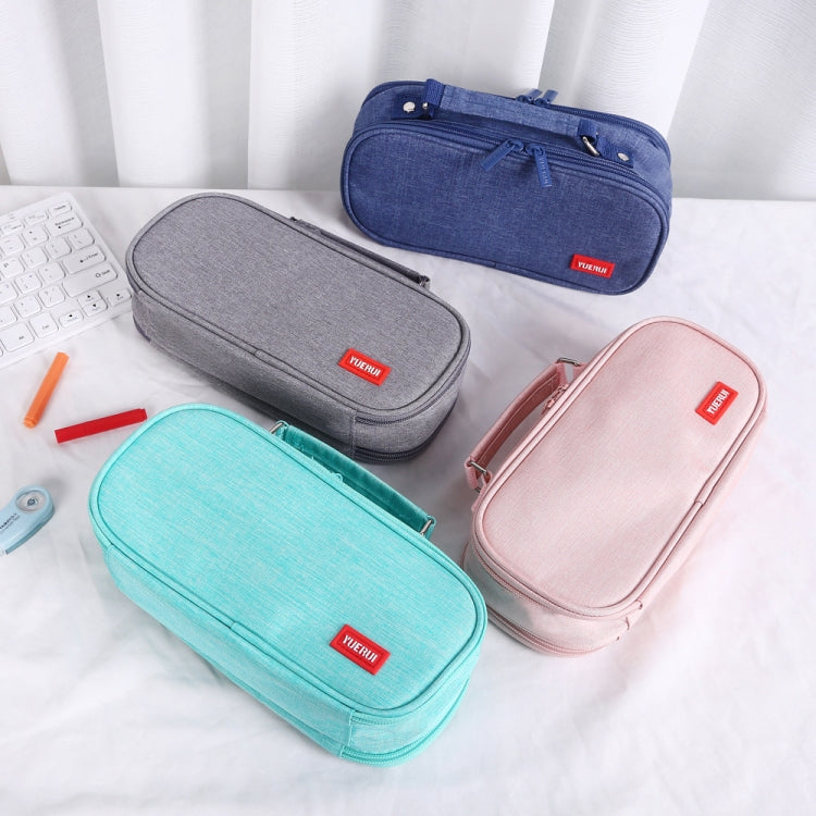 Large Capacity Multi-layer Portable Stationery Bag Canvas Pen Bag, Black, Green, Grey, Pink, Navy Blue, Blue