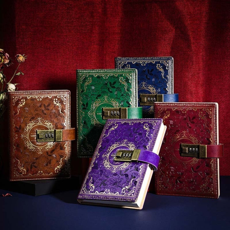 B6 PU Leather Retro Password Book With Lock Diary Hand Book, Blue, Purple, Wine Red, Brown, Green