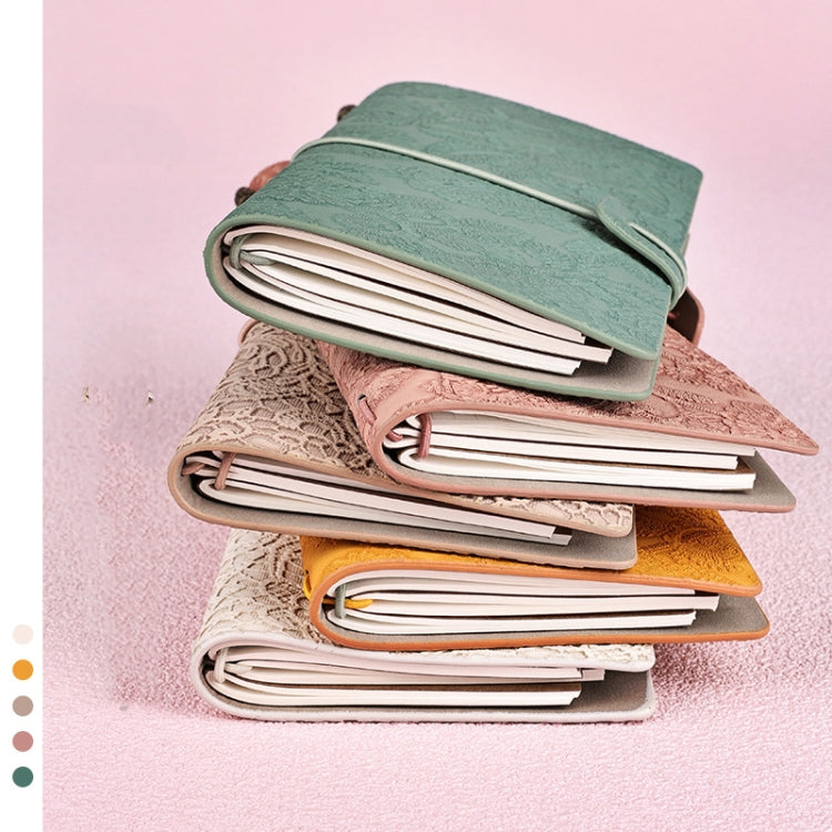 A6  Retro Lace Carved Girls Hand Ledger Diary With 3 Separate Inner Pages, Dark Green, Pink, Bright Orange, Oats, Beige