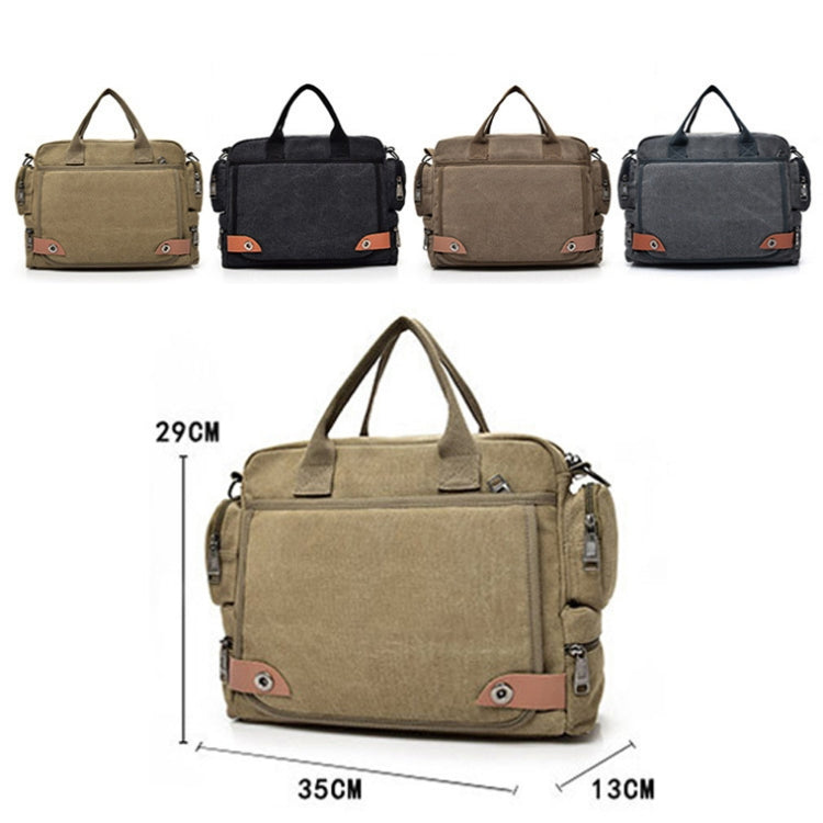 DJ05 Outdoor Canvas Waterproof Handbag Laptop Single-shoulder Bag, Khaki, Coffee, Dark Gray, Mysterious Black