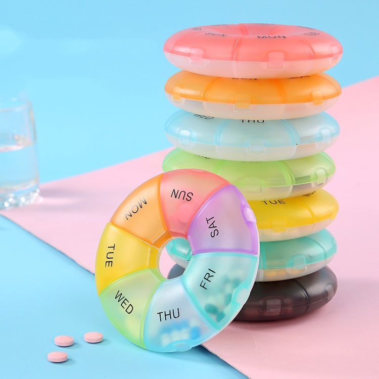 2 PCS Round 7 Days Rainbow Color Portable Pill Box Plastic Seven Grid, Colorful, Black, Light Yellow, Pink, Light Blue, Cyan, Light Green, Orange