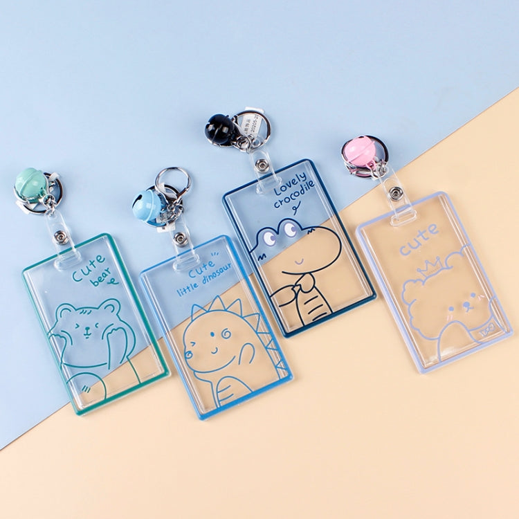 2 PCS Transparent Acrylic Push Pull Card Sleeve Bell Keychain Ring ID Card Sleeve, Dinosaur, Crocodile, Bear, Puppy