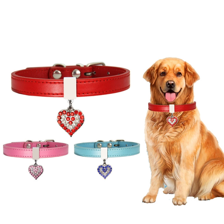 Heart Shaped Pendant PU Leather Dog Collar Pet Dog Leash, XS 1.3-25cm, S 1.3-30cm, M 1.3-35cm