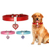 Heart Shaped Pendant PU Leather Dog Collar Pet Dog Leash, XS 1.3-25cm, S 1.3-30cm, M 1.3-35cm
