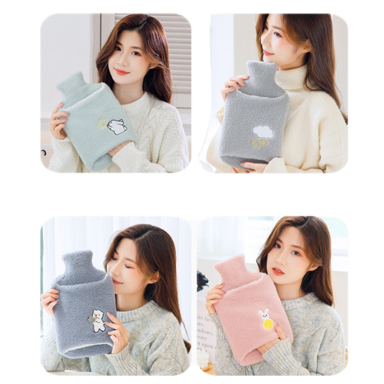 Detachable Washing Cloth Cover Rubber Hot Water Bag Can Be Intervened, Pink Rabbit 1000ML, Gray Clouds 1000ML