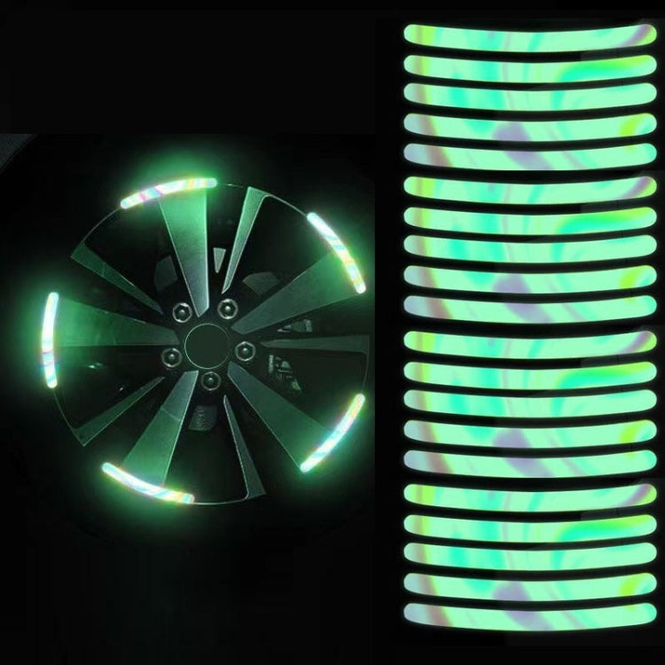 20pcs /Set Car Rainbow Wheel Hub Reflective Stickers Tire Luminous