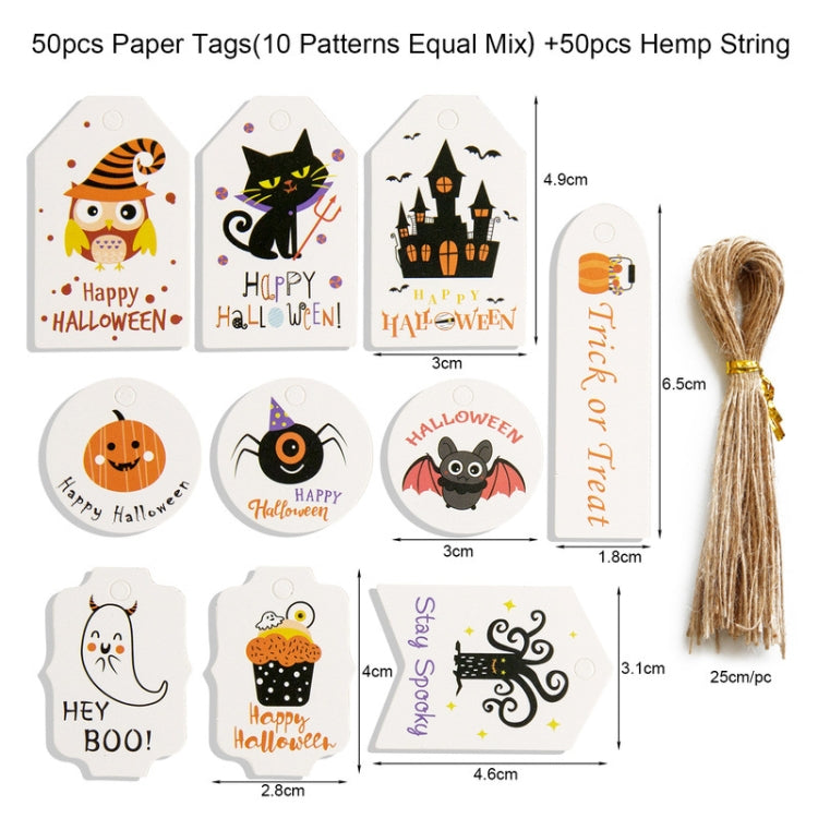 2 Sets Halloween Hangtag Gift Bag Candy Box Decorative Hangtag,Spec:, 50 Hangtags+50pcs Hemp Rope, 50 Hangtags+50pcs Cotton Rope