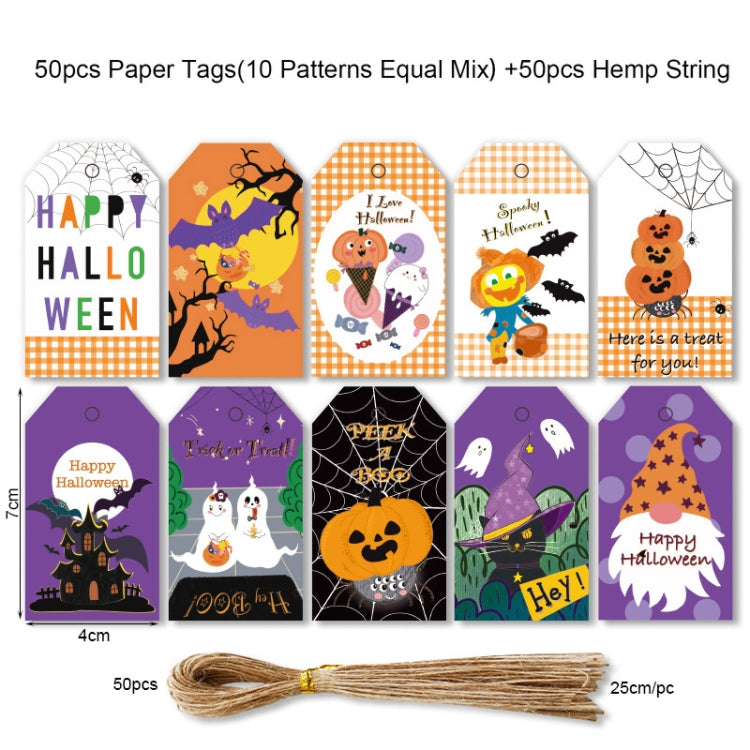 2 Sets Halloween Hangtag Gift Bag Candy Box Decorative Hangtag,Spec:, 50 Hangtags+50pcs Cotton Rope, 50 Hangtags+50pcs Hemp Rope