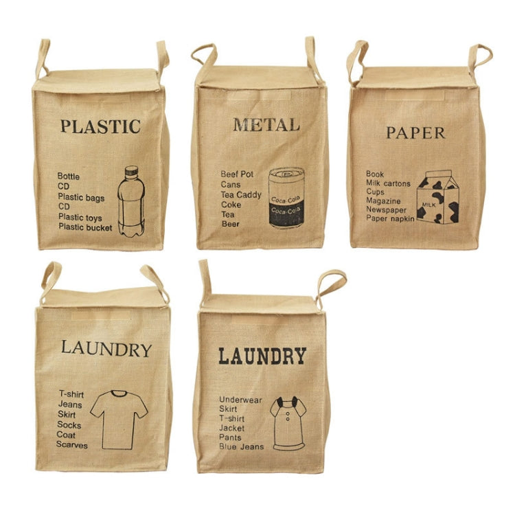 Jute Storage Box Fabric Dirty Clothes Basket Miscellaneous Sorting Storage Bag, Men Shirt, Milk Carton, Cans, Coke Bottle, Women T-shirt