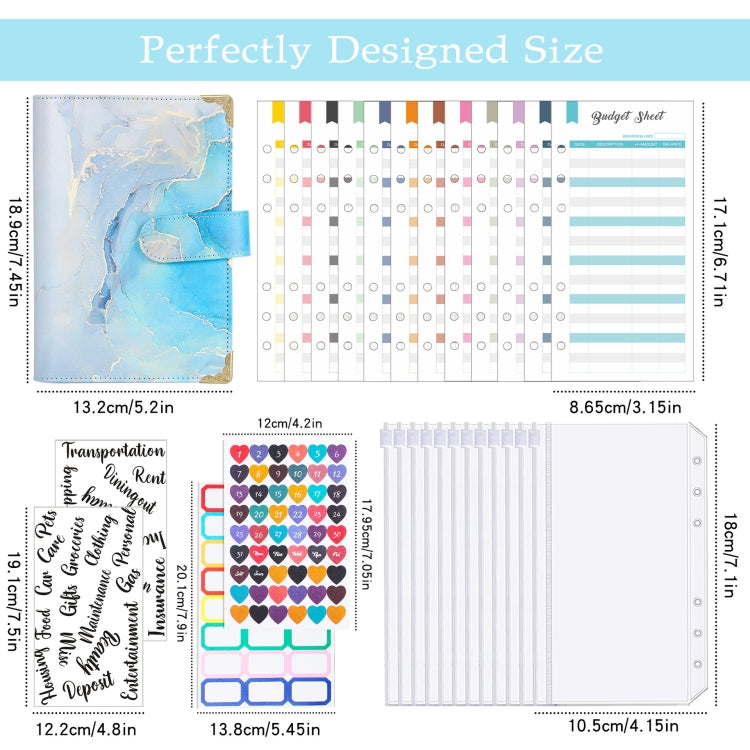 A6 Leather Loose-leaf Budget Book Handbook Notepad, Pink, Ink Green, Purple, Blue Gray, Water Blue, Cyan Greene, Deep Blue, Watercolor Blue, Marbled-Pink, Marbled-Blue, Marbled White