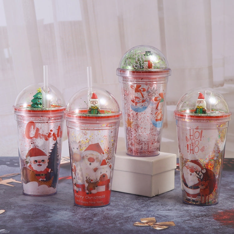 500ml Santa Claus Cartoon Portable Plastic Cup Double Micro Landscape Juice Cup, With Straw Style 1, With Straw Style 2, With Straw Style 3, With Straw Style 4
