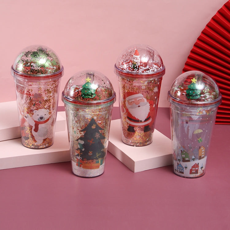 500ml Micro Landscape Plastic Cup Christmas Gift Double Cup, Without Straw Style 1, Without Straw Style 2, Without Straw Style 3, Without Straw Style 4