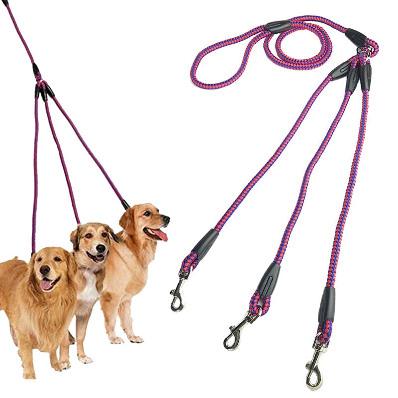 140cm 3 In 1 Leash Multi-head Dog Walking Rope(Rose Red)