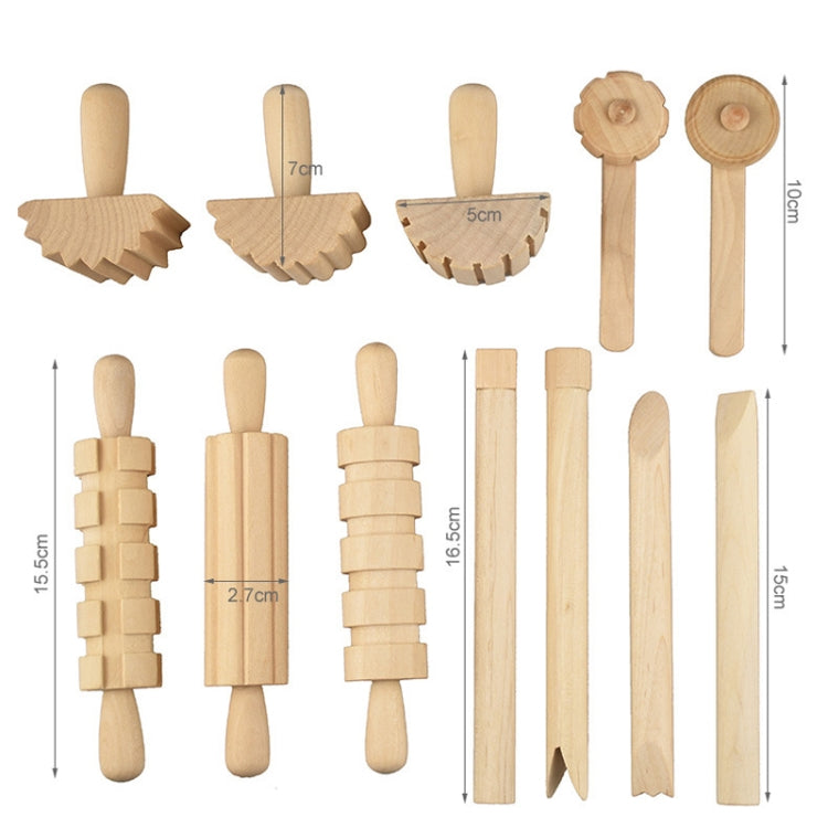 Plasticine Accessory DIY Slime Play Dough Wooden Tools Roller Stamp Rolling Pin Spoon, 12 In 1