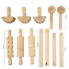 Plasticine Accessory DIY Slime Play Dough Wooden Tools Roller Stamp Rolling Pin Spoon, 12 In 1