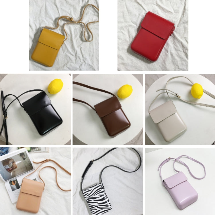 Fashion Versatile Vertical Models Single Shoulder Crossbody Mobile Phone Bag, Yellow, Red, Black, Brown, Creamy White, Apricot, Zebra Pattern, Purple