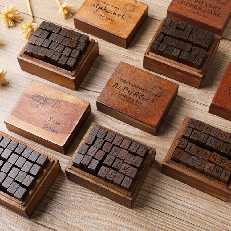 E13 28PCS/Set Vintage Wooden Alphabet and Number Diary Handbook DIY Stamps, Regular Capital, Regular Lowercase, Cursive Capital, Cursive Lowercase