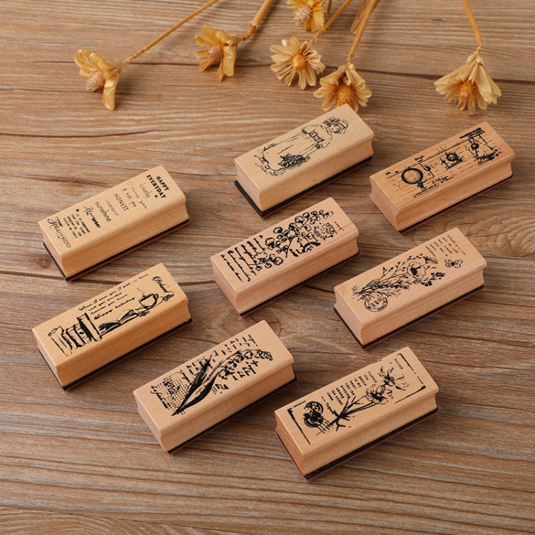 4 PCS Wooden Flowers and Plants Girl Stamp Fresh Plant Handbook DIY Decorative Stamp