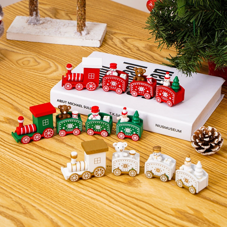 Christmas Decoration Wooden Train Kindergarten Christmas Festival Gift, Red 4 Section, Green 4 Section, White 4 Section