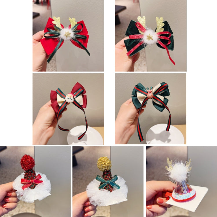 Christmas Gold Velvet Headdress Duckbill Clip, LD055 Red, LD055 Dark Green, LD009 Santa Claus, LD009 Elk, LD113 Red, LD113 Green, LD113 Antler Hat Clip