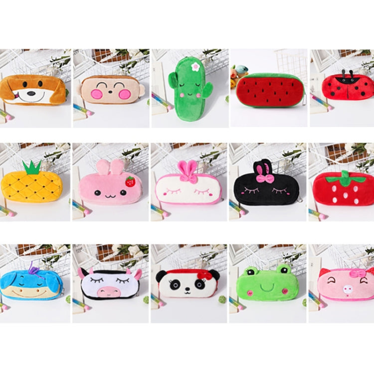 3pcs Children Cute Animal Plush Pencil Bag Stationery Storage Bag, Shy Rabbit, Dairy Cow, Naughty Dog, Hip-hop Monkey, Female Panda, Pineapple, Red Strawberry, Black Rabbit, Donkey, Bowl Pig, Frog, Cactus, Strawberry Rabbit, Embroidery Watermelon, Ladybug