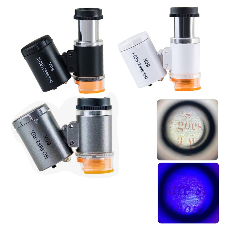 9882(RD) 60X Mini HD Banknote Detection Optical Microscope with LED Light, Color:, Silver, White, Black
