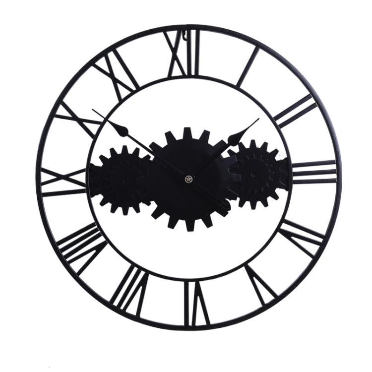 60cm Vintage Iron Round Gear Wall Clock Silent Large Art Clock