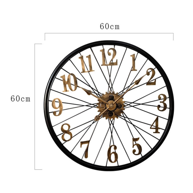 YX0806 60cm 3D Vintage Decorative Wall Clock Wheel Shape Household Large Wall Watch