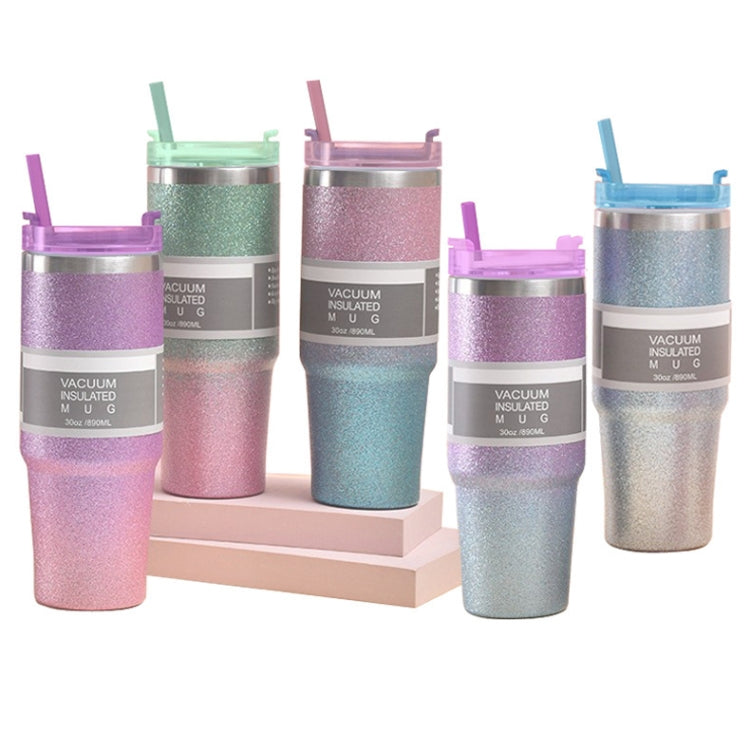 Glitter Insulation Coffee Cup Double Layer Ice Cup Stainless Steel Car Cup With Straw, 30oz