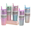 Glitter Insulation Coffee Cup Double Layer Ice Cup Stainless Steel Car Cup With Straw, 30oz